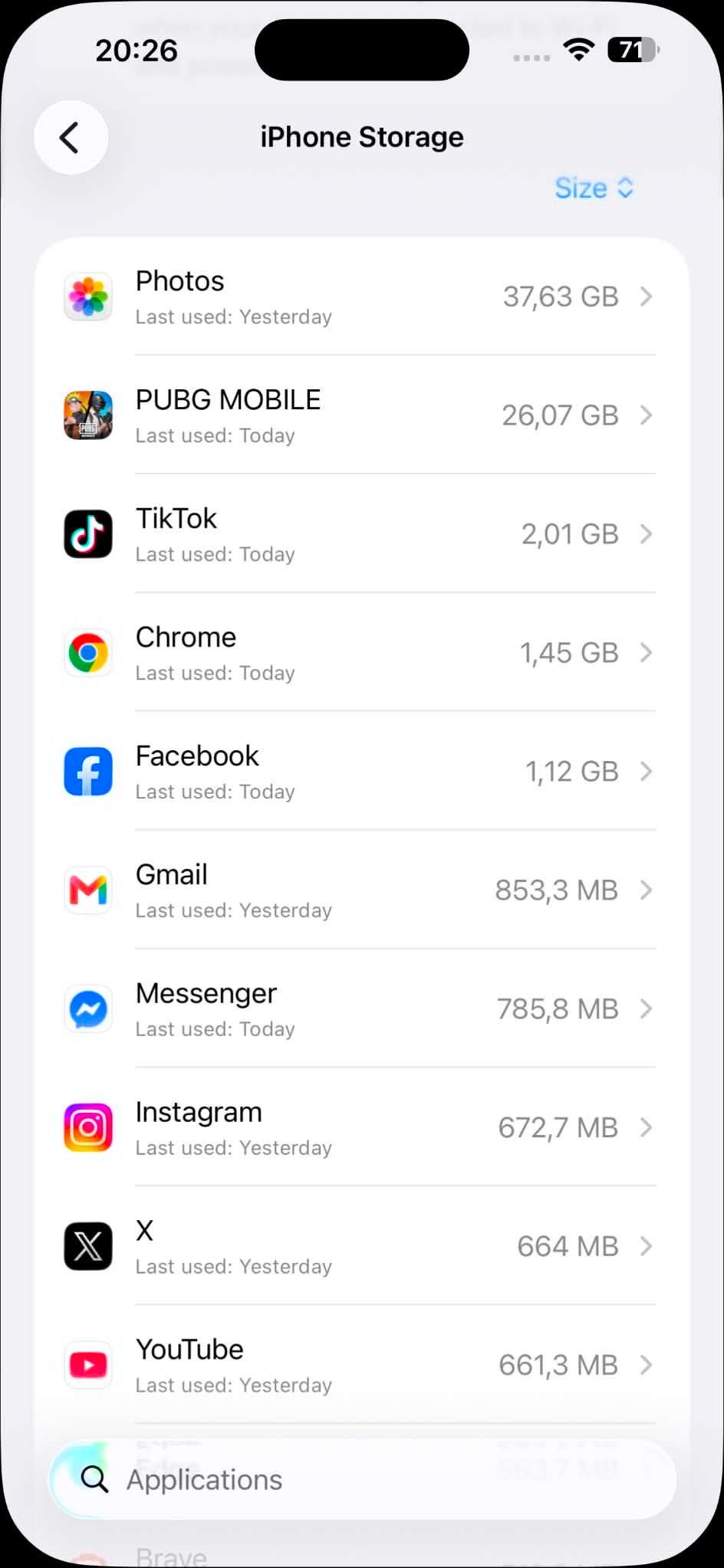 Settings General iPhone Storage